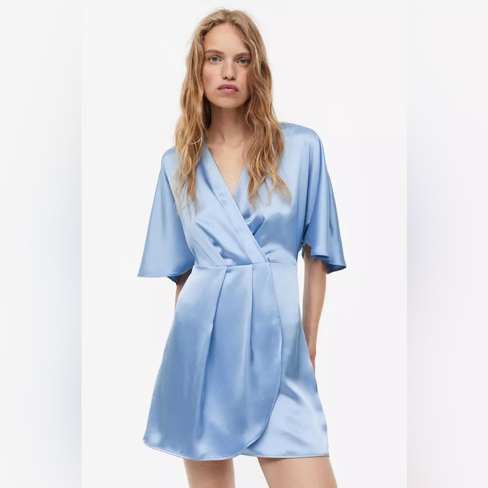 H&M Light Blue Satin Wrap Dress